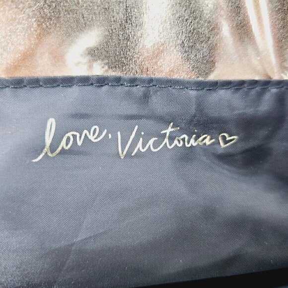 Victoria's Secret Metallic Rose Gold Chevron Tote Weekender Shopper Bag - Picture 6 of 10